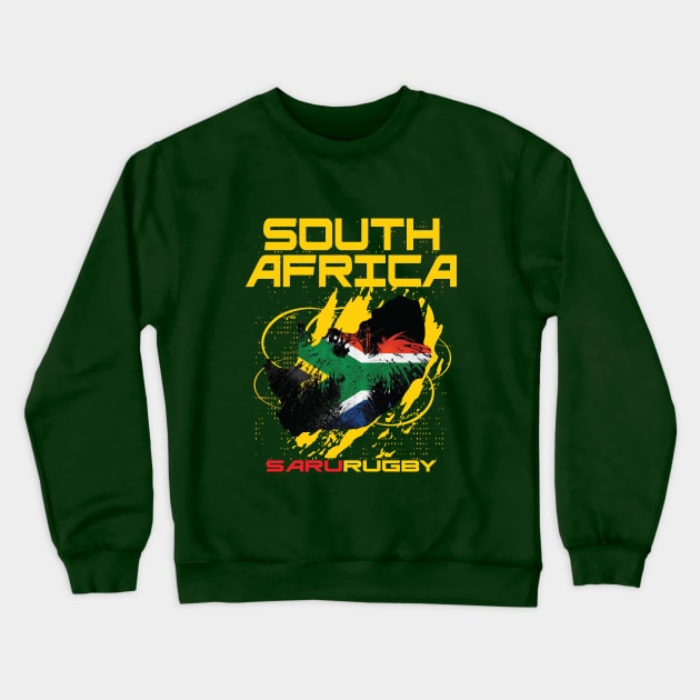 South Africa Rugby Flag Bird Map Memorabilia Crewneck Sweatshirt by CGD